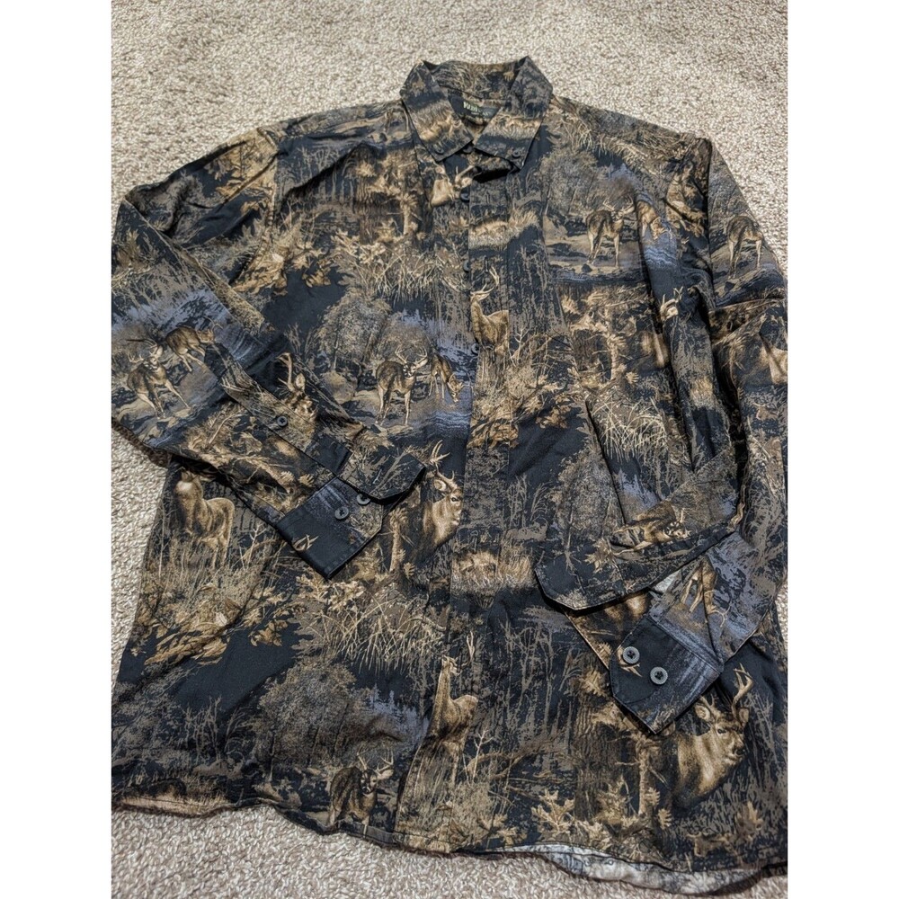 RedHead Men's Large Camo Deer Print Button Up Collared Long Sleeve Shirt